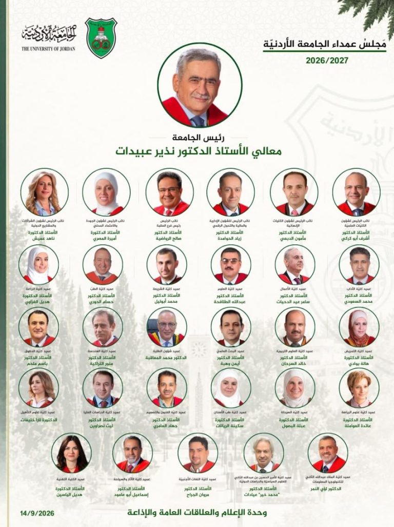 تشكيلات أكاديمية في الجامعة الأردنية (اسماء)